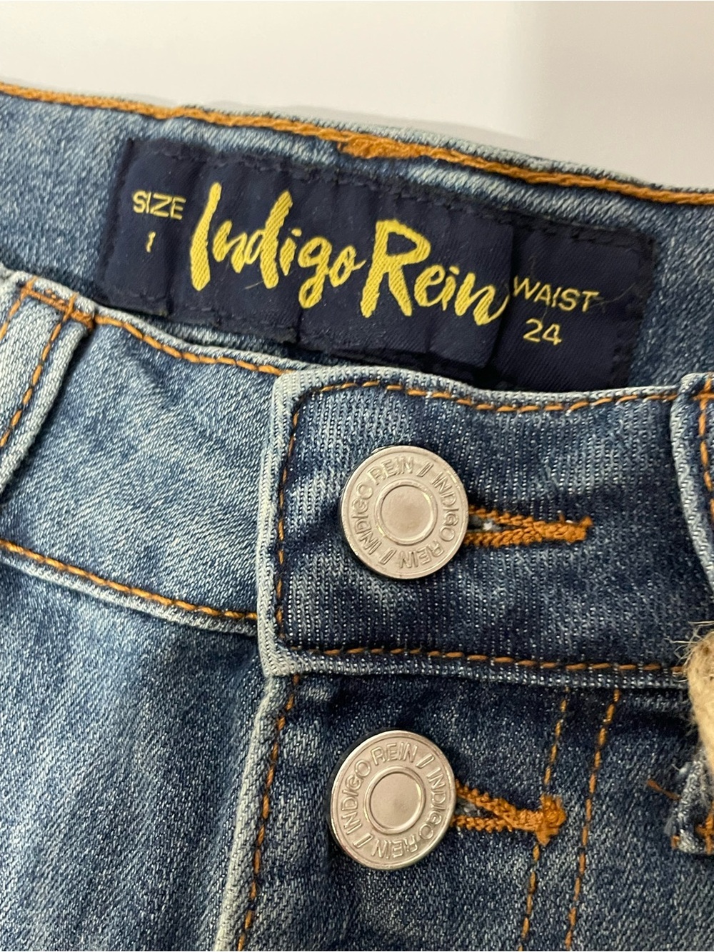 Indigo Rein Mid- Rise Distressed Blue Denim Shorts - Picture 5 of 12
